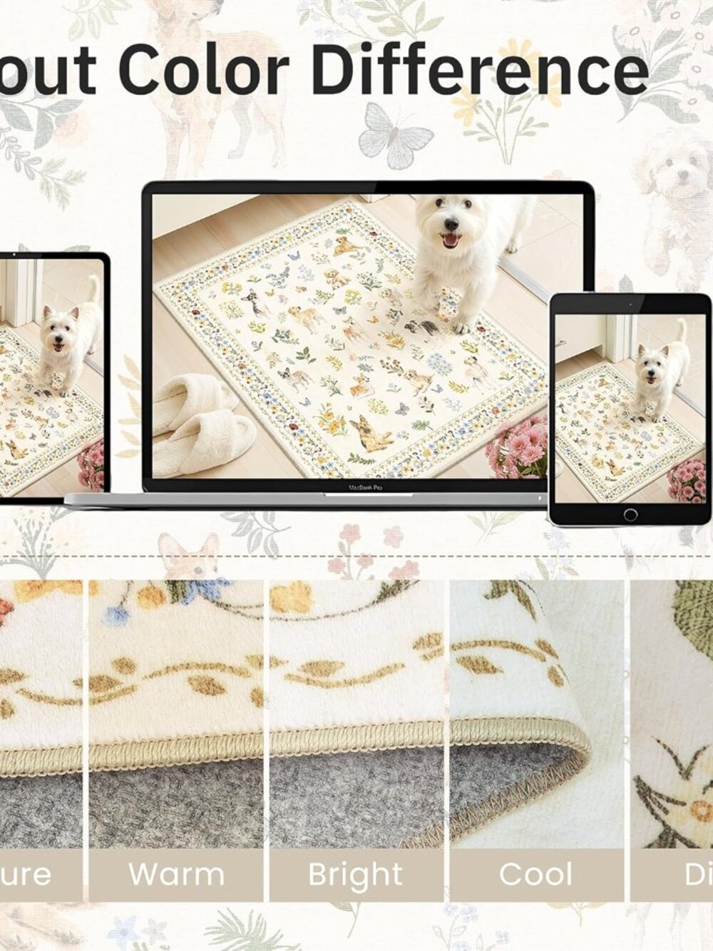 2x3 Dog Rugs for Entryway, Machine Washable Door Mat Animal Floral Small Area Ru - Picture 9 of 9